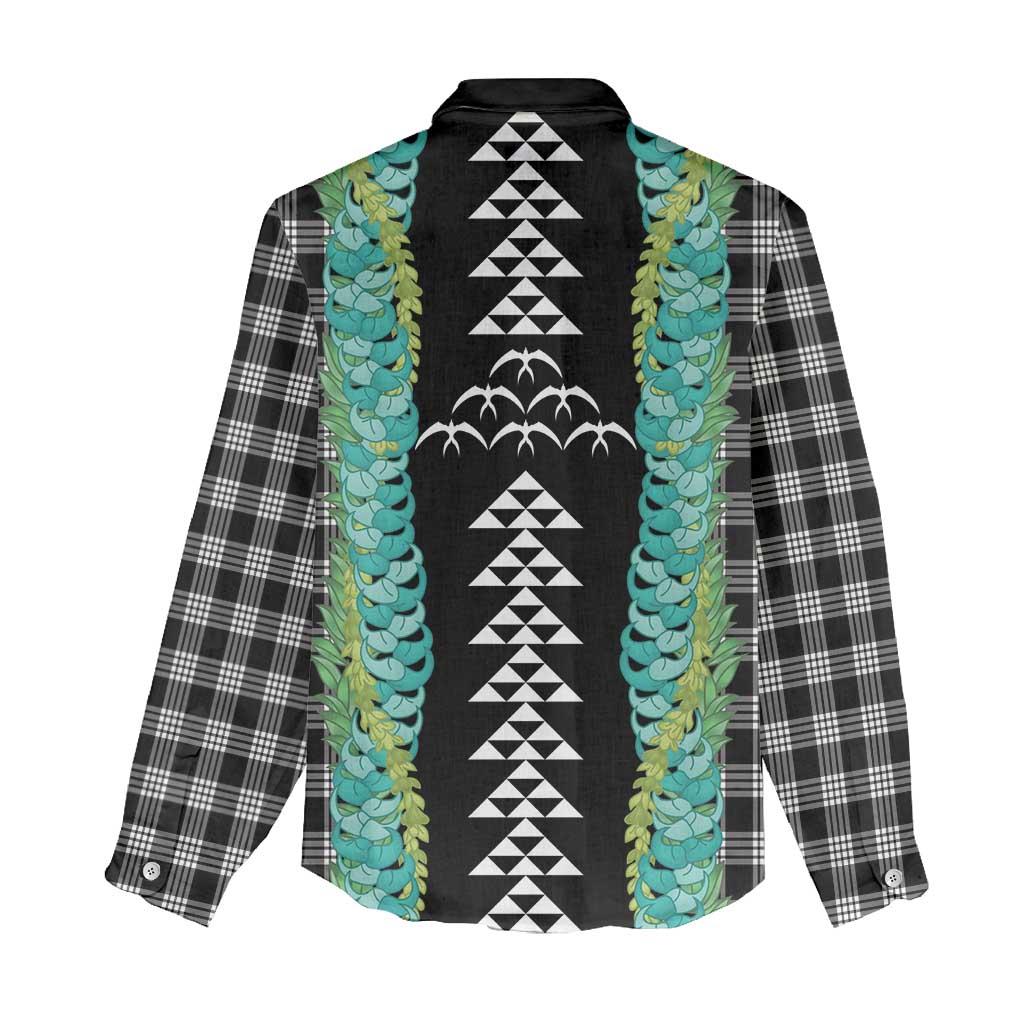 Black Palaka Hawaii Iwa Bird Women Casual Shirt Hawaiian Kakau Jade Vine Lei - Polynesian Pride