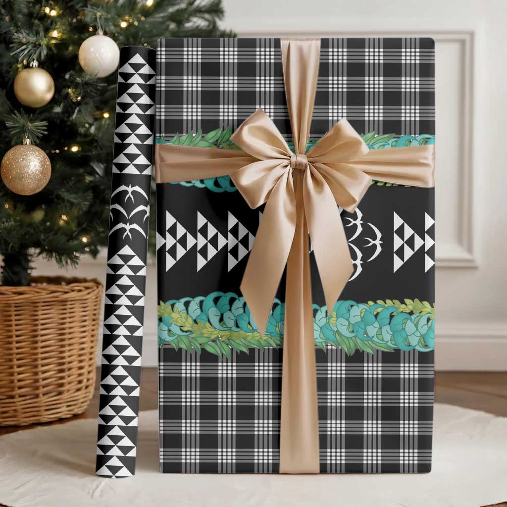 Black Palaka Hawaii Iwa Bird Wrapping Paper Hawaiian Kakau Jade Vine Lei - Polynesian Pride