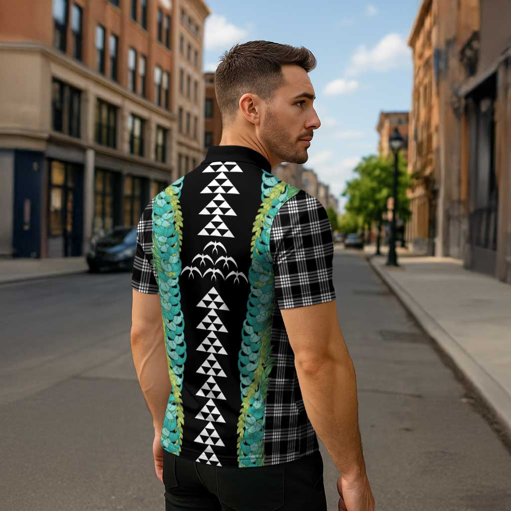 Black Palaka Hawaii Iwa Bird Zipper Polo Shirt Hawaiian Kakau Jade Vine Lei - Polynesian Pride