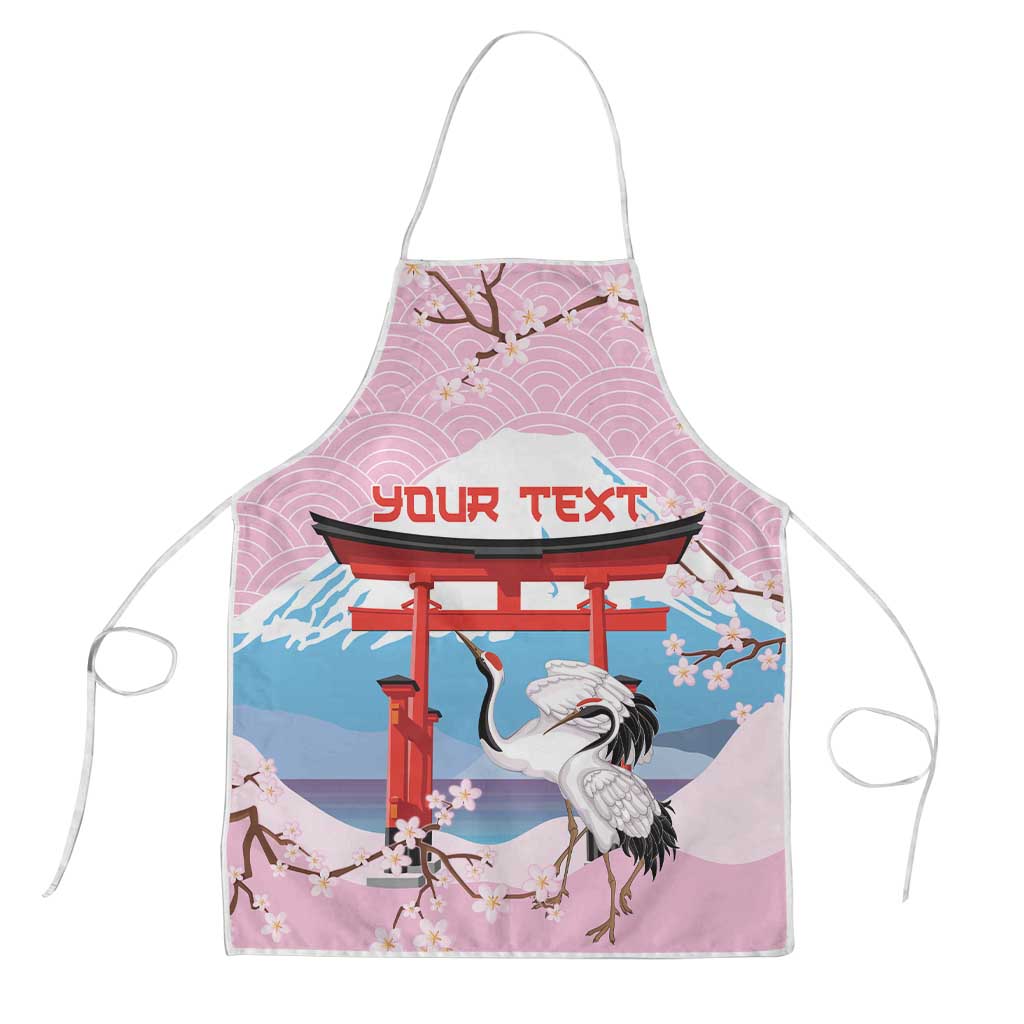 Japanese Torii Gate Cranes Personalised Apron Fuji Mount Sakura Seigaiha Pattern LT14 Pink - Polynesian Pride
