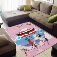 Japanese Torii Gate Cranes Personalised Area Rug Fuji Mount Sakura Seigaiha Pattern LT14 - Polynesian Pride