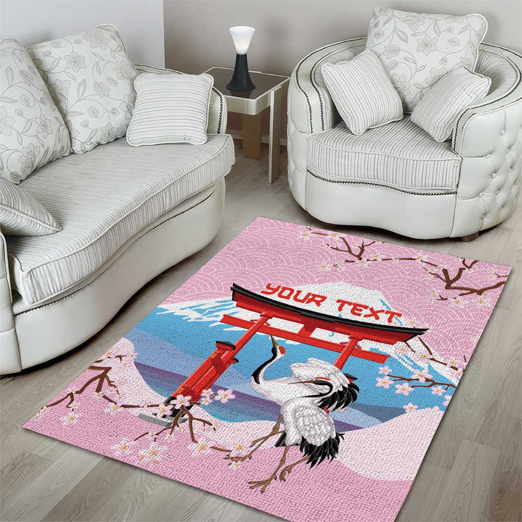 Japanese Torii Gate Cranes Personalised Area Rug Fuji Mount Sakura Seigaiha Pattern LT14 - Polynesian Pride