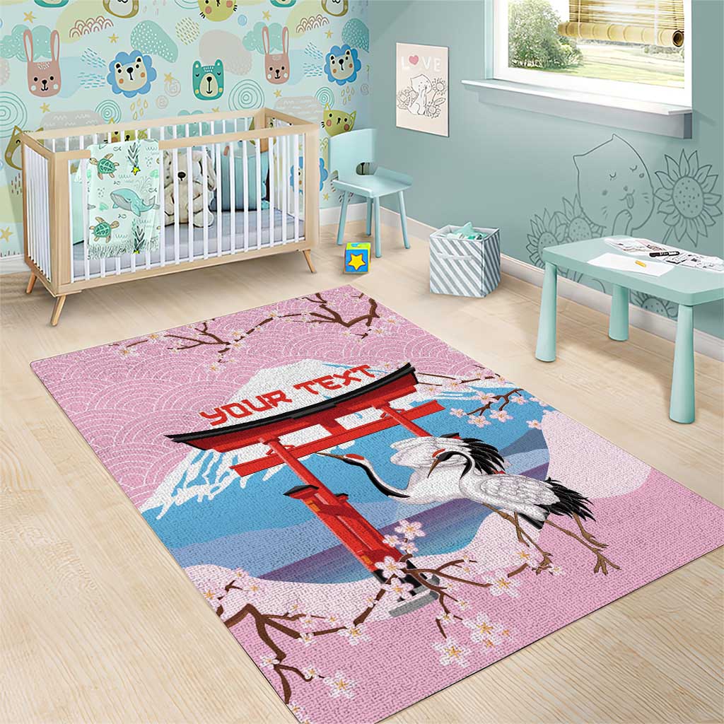 Japanese Torii Gate Cranes Personalised Area Rug Fuji Mount Sakura Seigaiha Pattern LT14 - Polynesian Pride