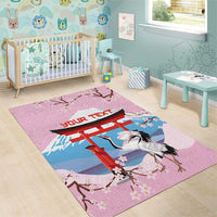 Japanese Torii Gate Cranes Personalised Area Rug Fuji Mount Sakura Seigaiha Pattern LT14 - Polynesian Pride
