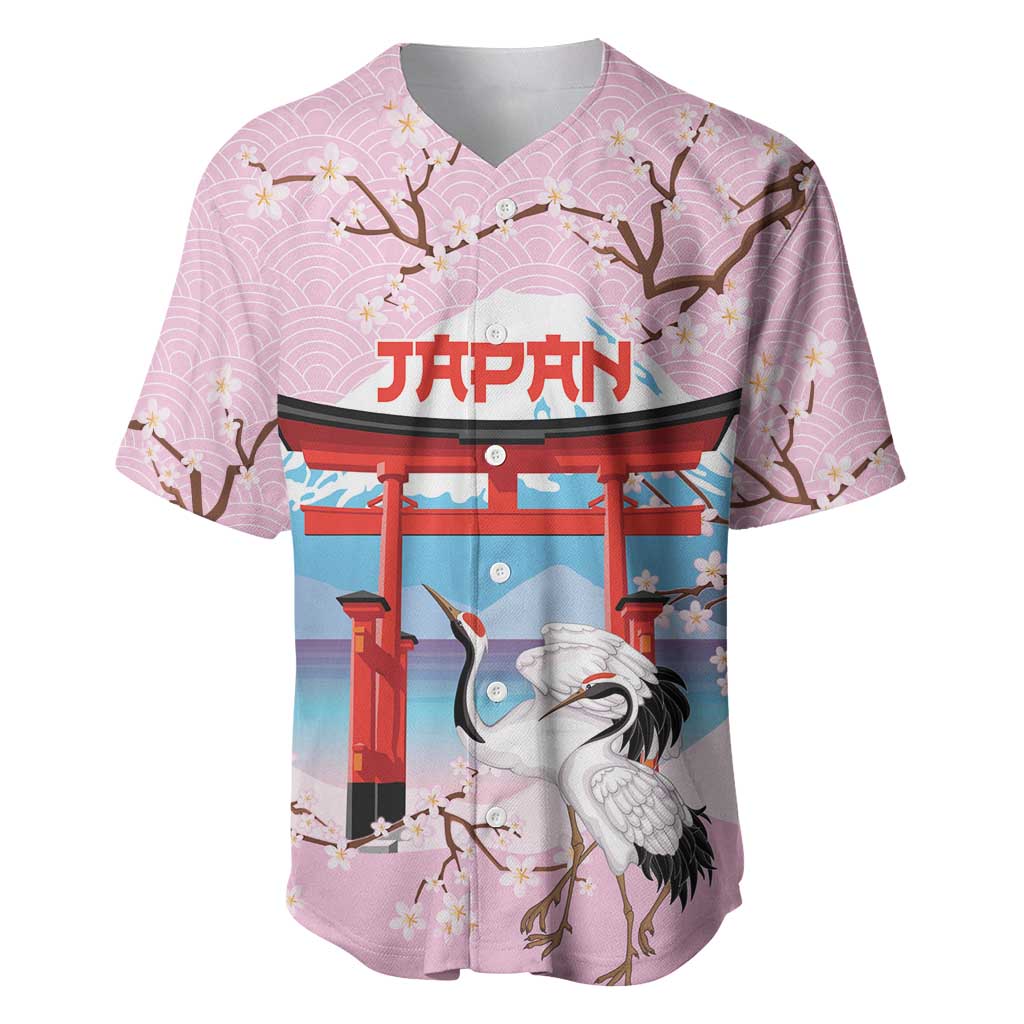 Japanese Torii Gate Cranes Personalised Baseball Jersey Fuji Mount Sakura Seigaiha Pattern