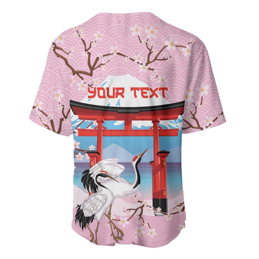 Japanese Torii Gate Cranes Personalised Baseball Jersey Fuji Mount Sakura Seigaiha Pattern