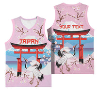 Japanese Torii Gate Cranes Personalised Basketball Jersey Fuji Mount Sakura Seigaiha Pattern