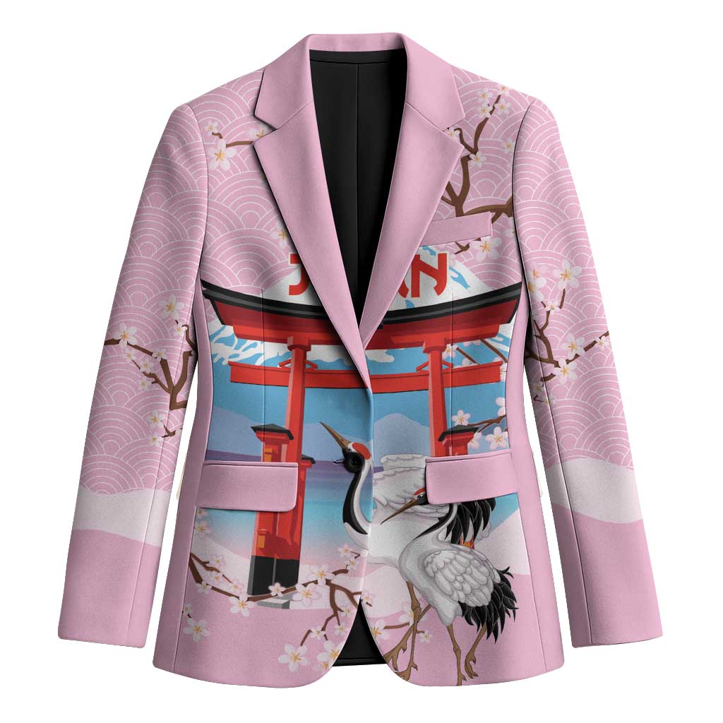 Japanese Torii Gate Cranes Personalised Blazer Fuji Mount Sakura Seigaiha Pattern LT14 Unisex Pink - Polynesian Pride