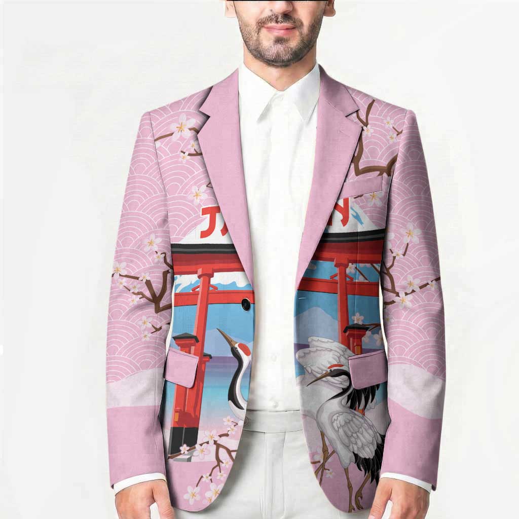 Japanese Torii Gate Cranes Personalised Blazer Fuji Mount Sakura Seigaiha Pattern LT14 - Polynesian Pride