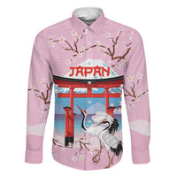 Japanese Torii Gate Cranes Personalised Family Matching Long Sleeve Bodycon Dress and Hawaiian Shirt Fuji Mount Sakura Seigaiha Pattern LT14 Dad's Shirt - Long Sleeve Pink - Polynesian Pride