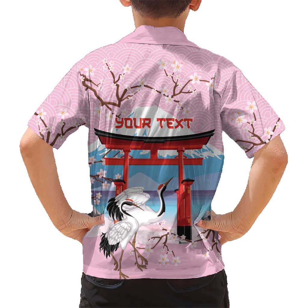 Japanese Torii Gate Cranes Personalised Family Matching Off The Shoulder Long Sleeve Dress and Hawaiian Shirt Fuji Mount Sakura Seigaiha Pattern LT14 - Polynesian Pride