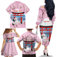 Japanese Torii Gate Cranes Personalised Family Matching Off The Shoulder Long Sleeve Dress and Hawaiian Shirt Fuji Mount Sakura Seigaiha Pattern LT14 - Polynesian Pride