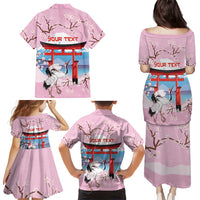 Japanese Torii Gate Cranes Personalised Family Matching Puletasi and Hawaiian Shirt Fuji Mount Sakura Seigaiha Pattern