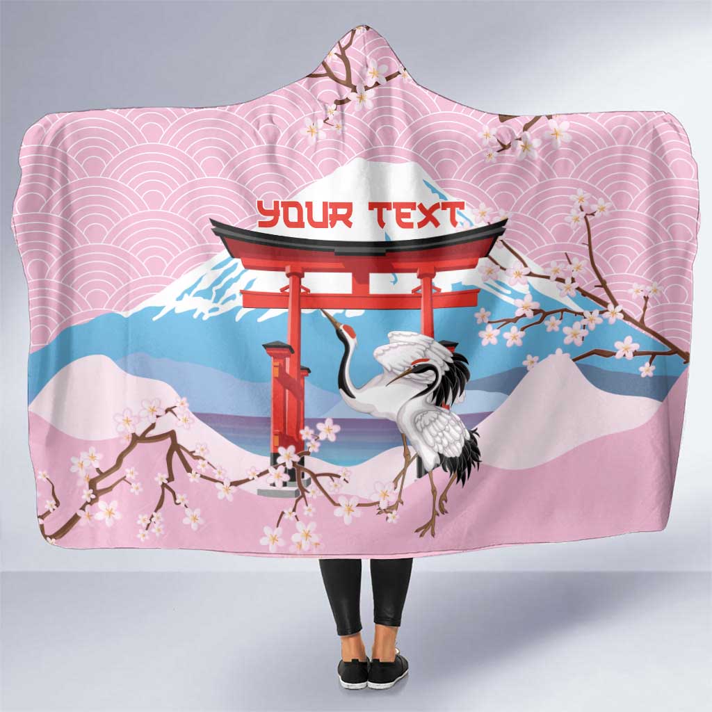 Japanese Torii Gate Cranes Personalised Hooded Blanket Fuji Mount Sakura Seigaiha Pattern LT14 One Size Pink - Polynesian Pride