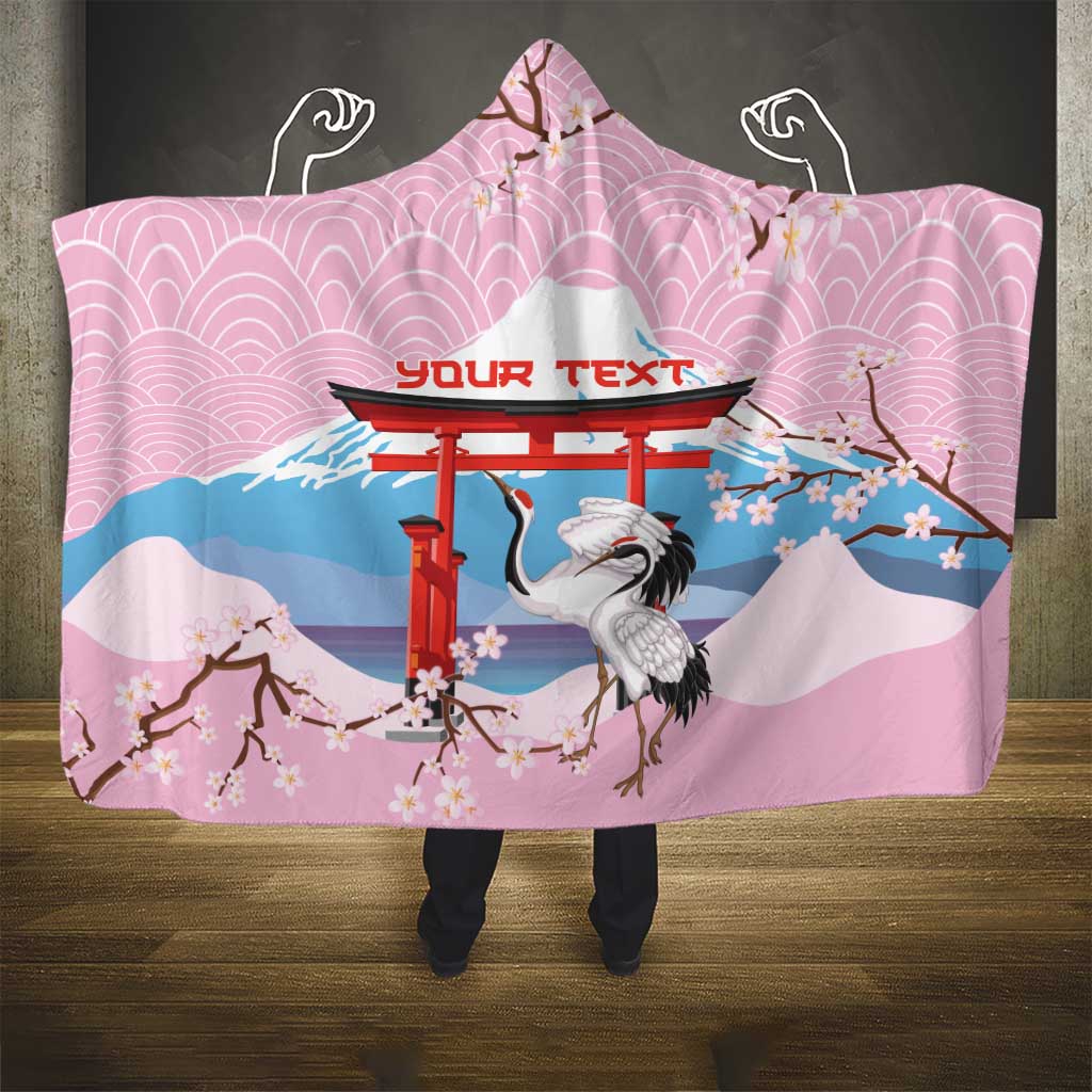 Japanese Torii Gate Cranes Personalised Hooded Blanket Fuji Mount Sakura Seigaiha Pattern LT14 - Polynesian Pride