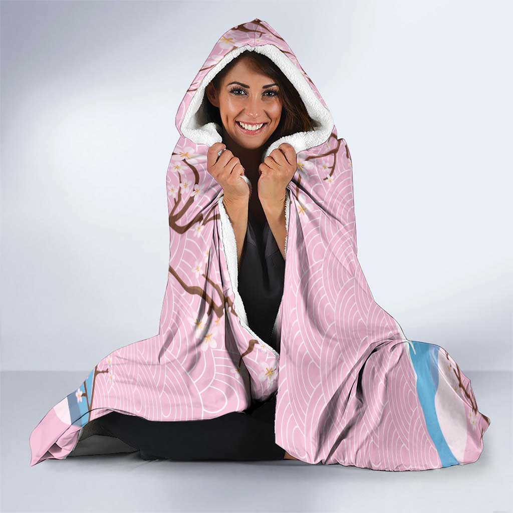 Japanese Torii Gate Cranes Personalised Hooded Blanket Fuji Mount Sakura Seigaiha Pattern LT14 - Polynesian Pride