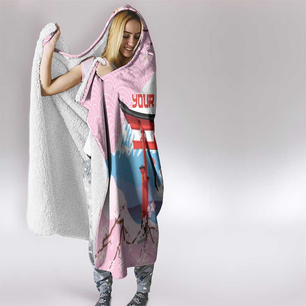 Japanese Torii Gate Cranes Personalised Hooded Blanket Fuji Mount Sakura Seigaiha Pattern LT14 - Polynesian Pride
