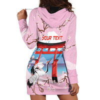 Japanese Torii Gate Cranes Personalised Hoodie Dress Fuji Mount Sakura Seigaiha Pattern