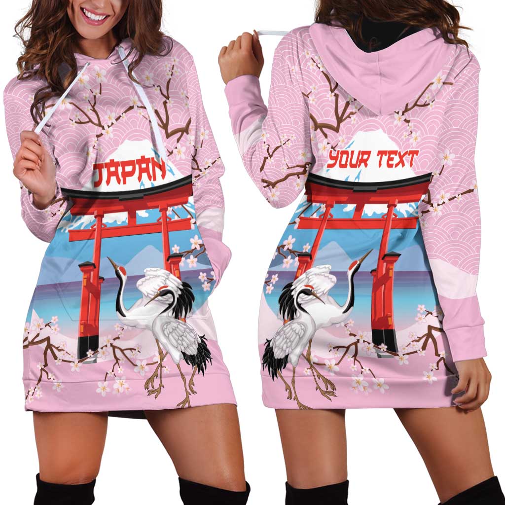 Japanese Torii Gate Cranes Personalised Hoodie Dress Fuji Mount Sakura Seigaiha Pattern