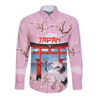 Japanese Torii Gate Cranes Personalised Long Sleeve Button Shirt Fuji Mount Sakura Seigaiha Pattern LT14 Unisex Pink - Polynesian Pride