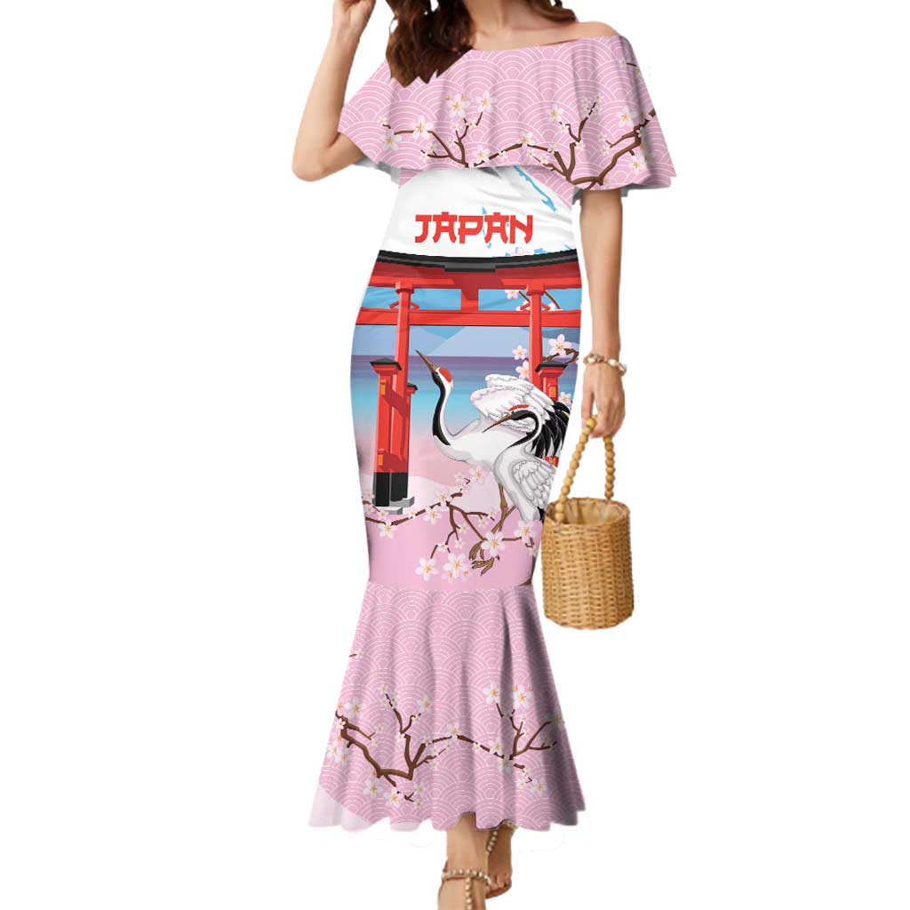 Japanese Torii Gate Cranes Personalised Mermaid Dress Fuji Mount Sakura Seigaiha Pattern