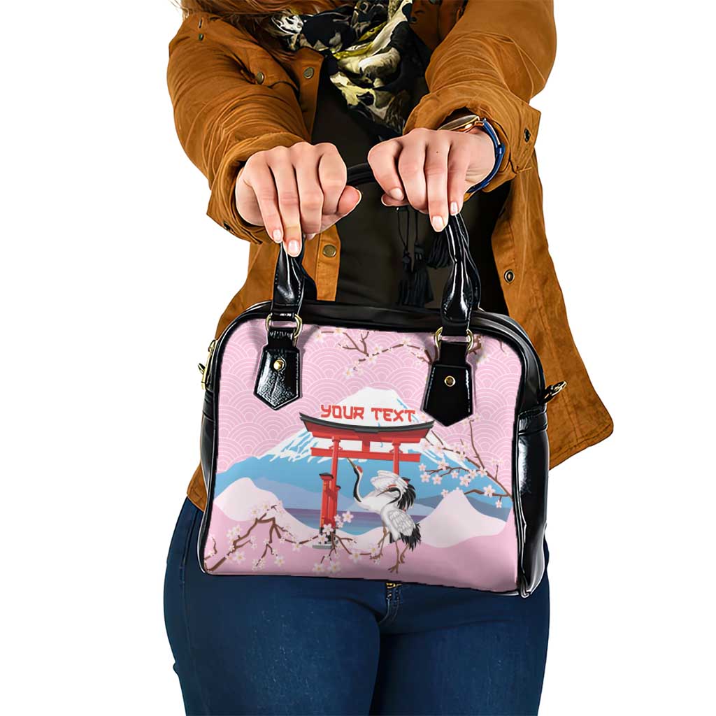 Japanese Torii Gate Cranes Personalised Shoulder Handbag Fuji Mount Sakura Seigaiha Pattern LT14 One Size Pink - Polynesian Pride