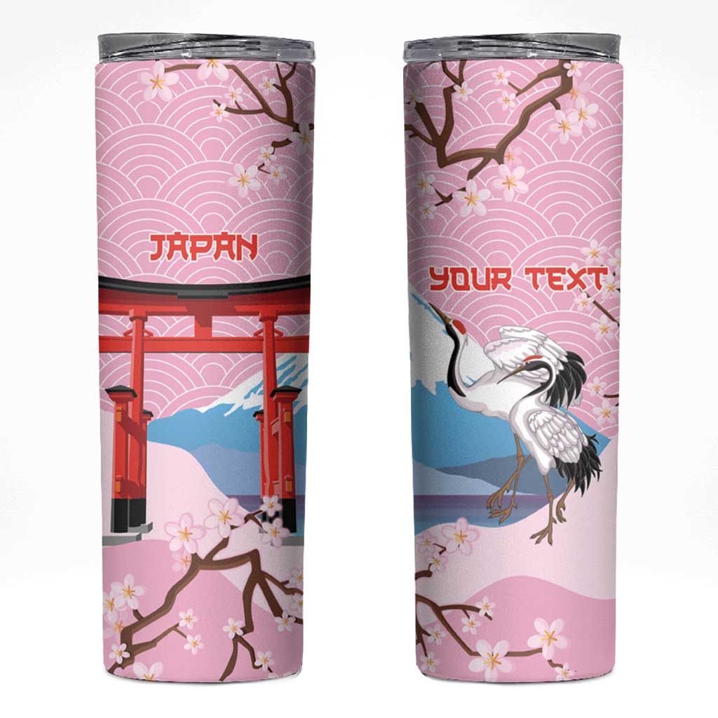 Japanese Torii Gate Cranes Personalised Skinny Tumbler Fuji Mount Sakura Seigaiha Pattern