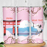 Japanese Torii Gate Cranes Personalised Skinny Tumbler Fuji Mount Sakura Seigaiha Pattern