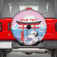 Japanese Torii Gate Cranes Personalised Spare Tire Cover Fuji Mount Sakura Seigaiha Pattern