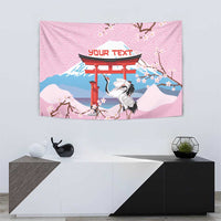 Japanese Torii Gate Cranes Personalised Tapestry Fuji Mount Sakura Seigaiha Pattern