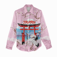 Japanese Torii Gate Cranes Personalised Women Casual Shirt Fuji Mount Sakura Seigaiha Pattern