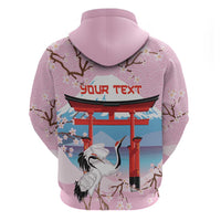 Japanese Torii Gate Cranes Personalised Zip Hoodie Fuji Mount Sakura Seigaiha Pattern