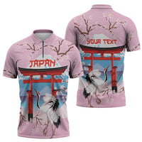 Japanese Torii Gate Cranes Personalised Zipper Polo Shirt Fuji Mount Sakura Seigaiha Pattern