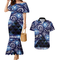 Matariki New Zealand Couples Matching Mermaid Dress and Hawaiian Shirt NZ Niho Taniwha Maori New Year Blue Galaxy LT14 Blue - Polynesian Pride