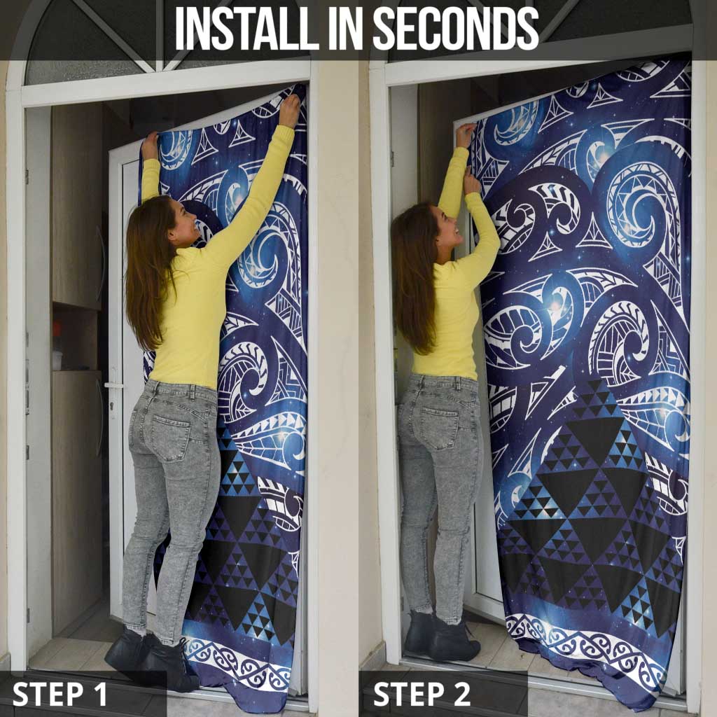 Matariki New Zealand Door Cover NZ Niho Taniwha Maori New Year Blue Galaxy