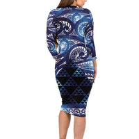 Matariki New Zealand Family Matching Long Sleeve Bodycon Dress and Hawaiian Shirt NZ Niho Taniwha Maori New Year Blue Galaxy LT14 - Polynesian Pride