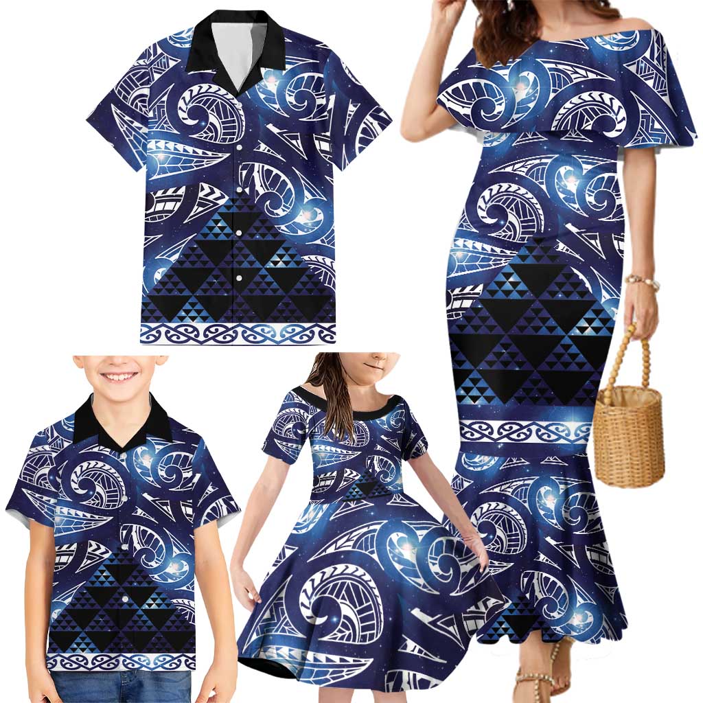 Matariki New Zealand Family Matching Mermaid Dress and Hawaiian Shirt NZ Niho Taniwha Maori New Year Blue Galaxy LT14 - Polynesian Pride