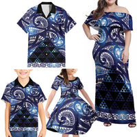 Matariki New Zealand Family Matching Off Shoulder Maxi Dress and Hawaiian Shirt NZ Niho Taniwha Maori New Year Blue Galaxy LT14 - Polynesian Pride
