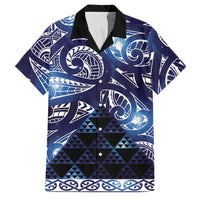 Matariki New Zealand Family Matching Off Shoulder Maxi Dress and Hawaiian Shirt NZ Niho Taniwha Maori New Year Blue Galaxy LT14 Dad's Shirt - Short Sleeve Blue - Polynesian Pride