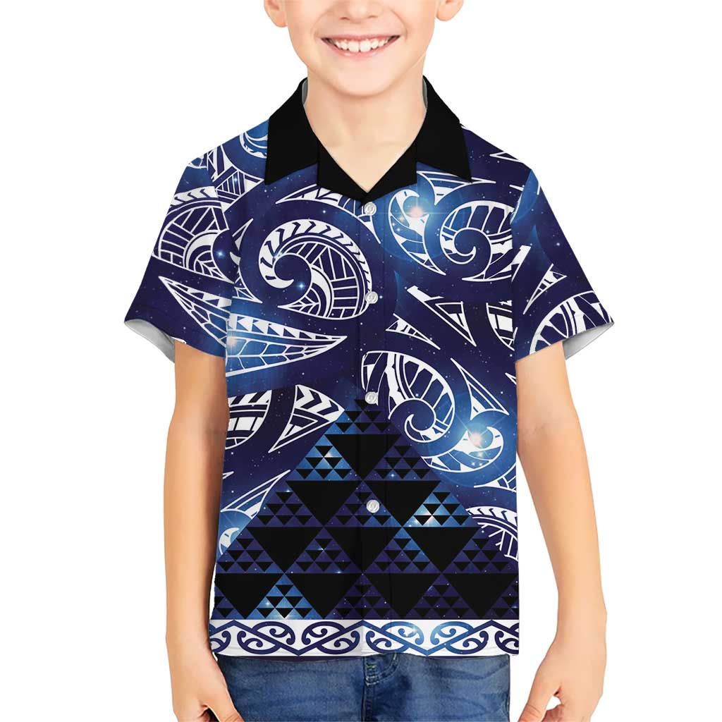 Matariki New Zealand Family Matching Off Shoulder Maxi Dress and Hawaiian Shirt NZ Niho Taniwha Maori New Year Blue Galaxy LT14 Son's Shirt Blue - Polynesian Pride