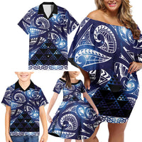Matariki New Zealand Family Matching Off Shoulder Short Dress and Hawaiian Shirt NZ Niho Taniwha Maori New Year Blue Galaxy LT14 - Polynesian Pride