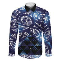 Matariki New Zealand Family Matching Off Shoulder Short Dress and Hawaiian Shirt NZ Niho Taniwha Maori New Year Blue Galaxy LT14 Dad's Shirt - Long Sleeve Blue - Polynesian Pride