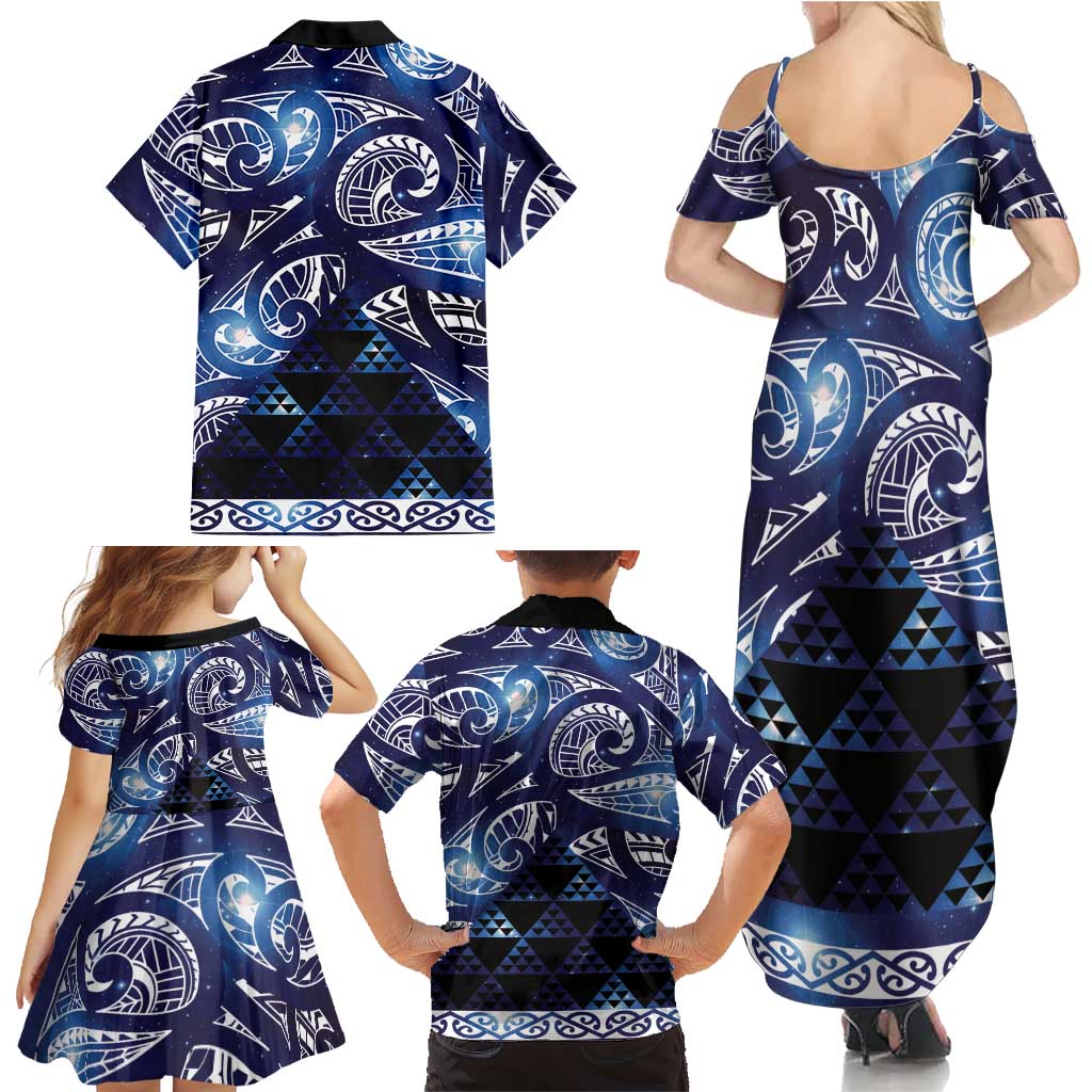 Matariki New Zealand Family Matching Summer Maxi Dress and Hawaiian Shirt NZ Niho Taniwha Maori New Year Blue Galaxy LT14 - Polynesian Pride