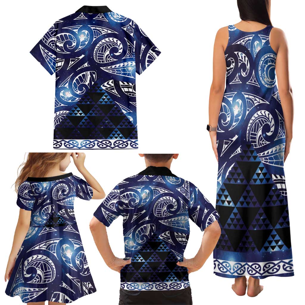 Matariki New Zealand Family Matching Tank Maxi Dress and Hawaiian Shirt NZ Niho Taniwha Maori New Year Blue Galaxy LT14 - Polynesian Pride