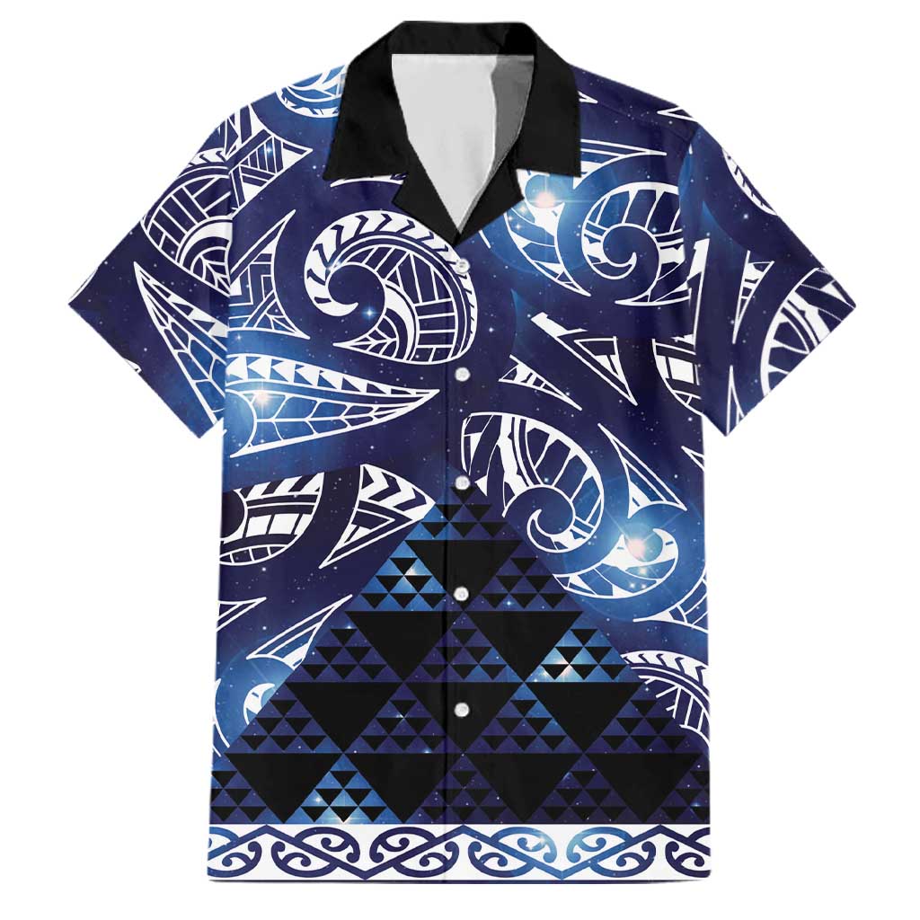 Matariki New Zealand Family Matching Tank Maxi Dress and Hawaiian Shirt NZ Niho Taniwha Maori New Year Blue Galaxy LT14 Dad's Shirt - Short Sleeve Blue - Polynesian Pride