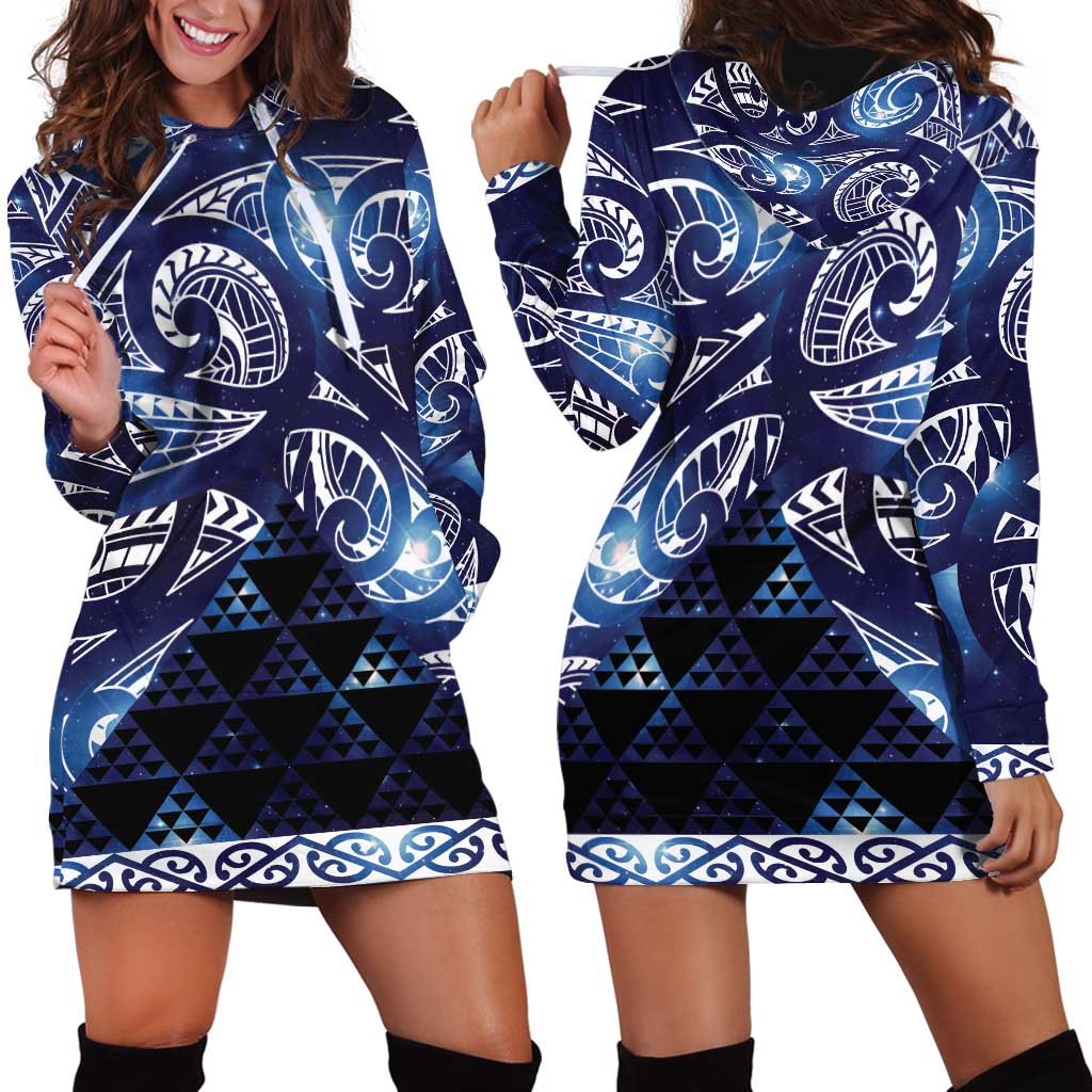 Matariki New Zealand Hoodie Dress NZ Niho Taniwha Maori New Year Blue Galaxy LT14 - Polynesian Pride