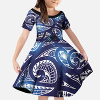 Matariki New Zealand Kid Short Sleeve Dress NZ Niho Taniwha Maori New Year Blue Galaxy
