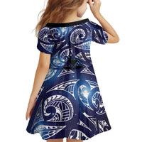 Matariki New Zealand Kid Short Sleeve Dress NZ Niho Taniwha Maori New Year Blue Galaxy