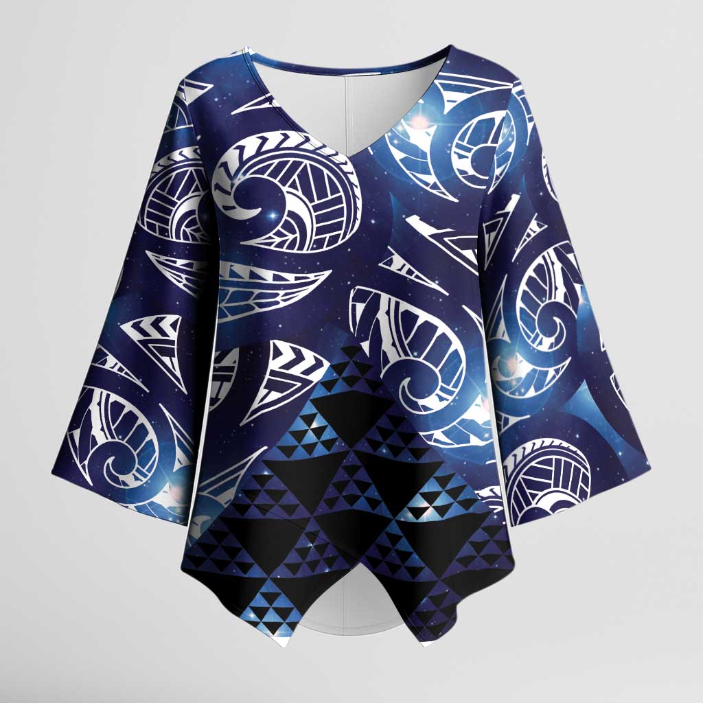 Matariki New Zealand Kimono Sleeve Blouse NZ Niho Taniwha Maori New Year Blue Galaxy