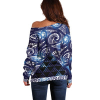 Matariki New Zealand Off Shoulder Sweater NZ Niho Taniwha Maori New Year Blue Galaxy